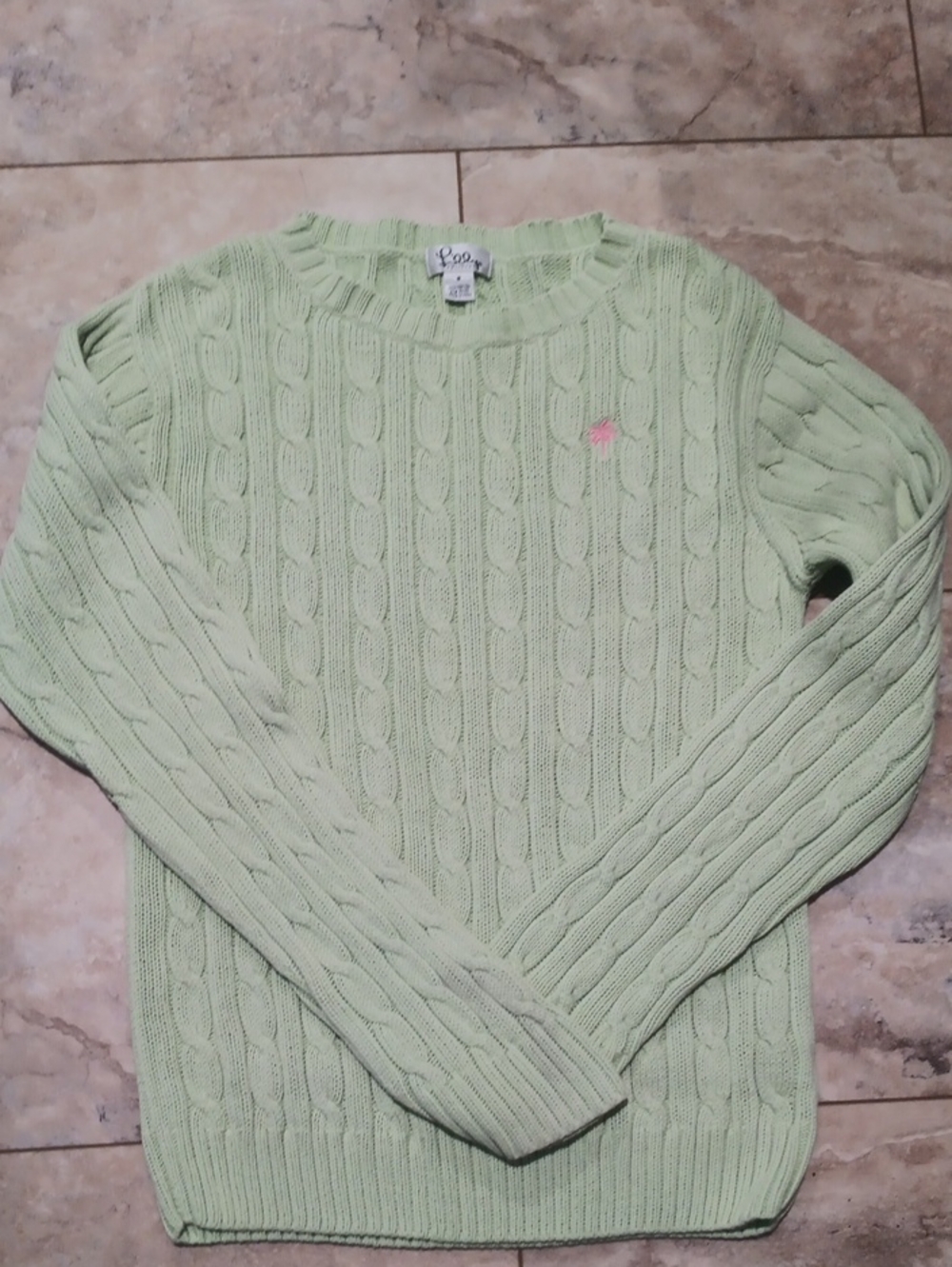 Lilly Pulitzer Pastel Green Cable Knit Crewneck Sweater with Logo
